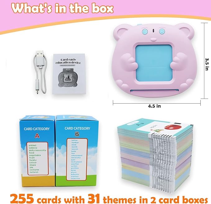 Spanish & English 510 Words Alphabet Bilingual Talking Flash Cards for 3-8 Years Toddlers, Pocket Speech Buddy Therapy Autism Toys, Educational Learning Interactive Toy for Boys Girls Kids Gifts Pink