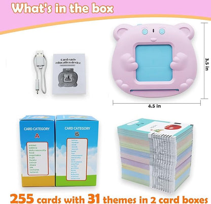 Spanish & English 510 Words Alphabet Bilingual Talking Flash Cards for 3-8 Years Toddlers, Pocket Speech Buddy Therapy Autism Toys, Educational Learning Interactive Toy for Boys Girls Kids Gifts Pink
