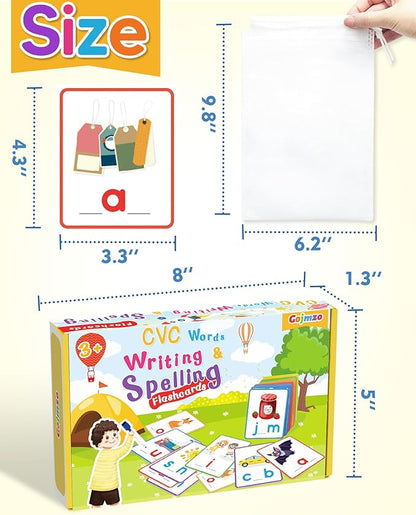 Gojmzo CVC Word Writing & Spelling Flash Cards, Preschool Learning Toddler Activities, Kindergarten Homeschool Supplies, Sight Words Reading Game, Montessori Educational Toys for 3 4 5 6 Year Old Kids