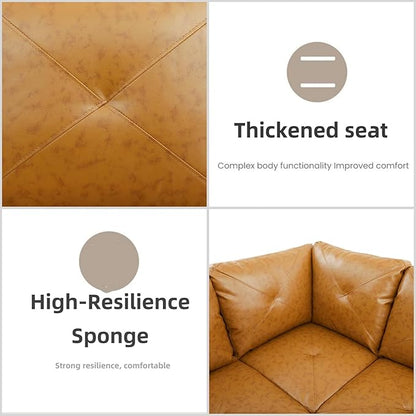 Leather Sectional Couch, Modern L Shaped Couches for Living Room, Comfy 4 Seat Modular Sectional Sofa with Ottoman Storage for Bedroom Apartment, Orange