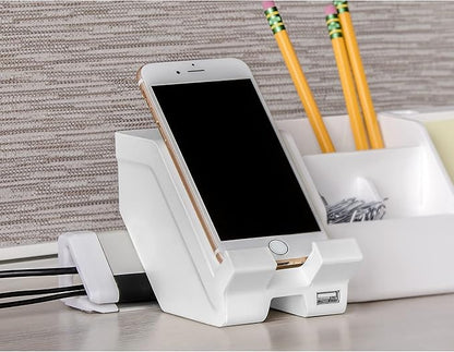 Bostitch Office Konnect 5-Piece Desktop Organizer Kit, Includes Cable Management Rail, Charging Phone Dock, Tape Dispenser, Sticky Notes, Storage Bin, White (KT-CKIT1-WHITE)