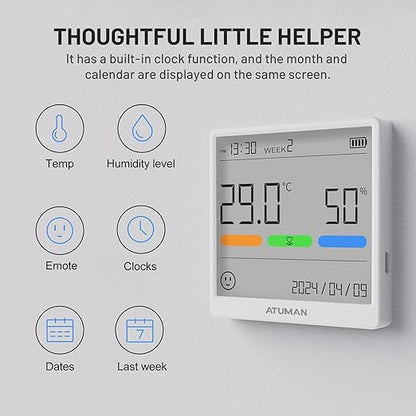 ATuMan THse Digital Thermo-Hygrometer with High-Precision Sensor, 4.3'' Large LCD Display & Long Battery Life - Indoor Temperature Humidity Monitor for Home, Office, Greenhouse