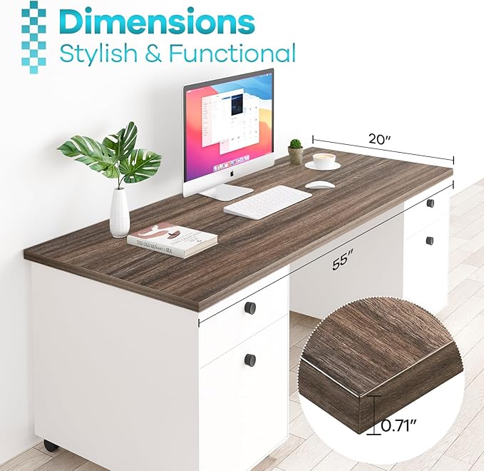 Kaboon Universal Tabletop 55"x20", Solid One-Piece Melamine Table Top, Double Desk L-Desk DIY, Home and Office,Eucalyptus