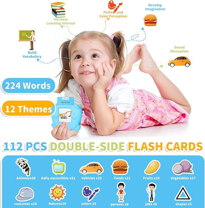 Kids Toddler Talking Flash Cards with 224 Sight Words,Montessori Toys,Speech Therapy,Autism Sensory Toys,Learning Educational Gifts for Age 2 3 4 5 Years Old Boys and Girls (Blue)