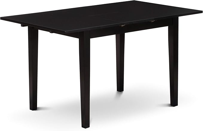 East West Furniture NOPF5-BLK-C 5 Piece Dining Room Furniture Set Includes a Rectangle Kitchen Table with Butterfly Leaf and 4 Linen Fabric Upholstered Chairs, 32x54 Inch, Black