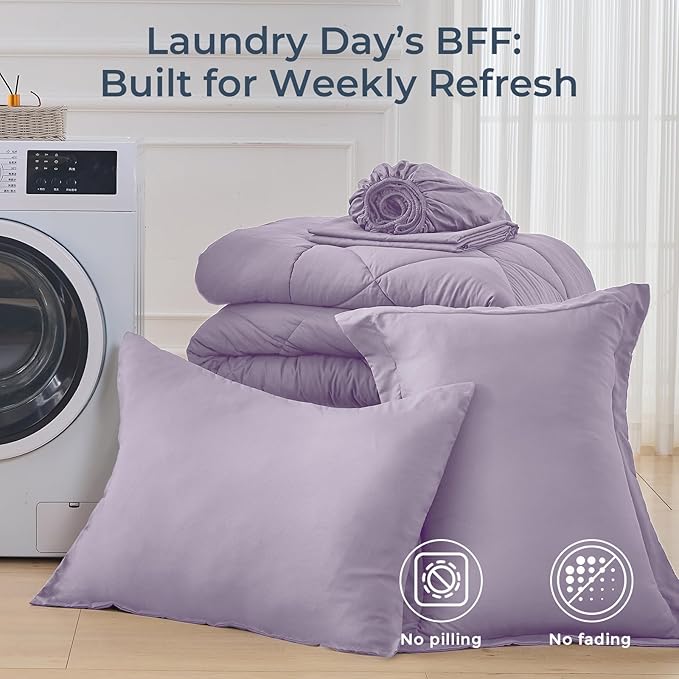 HEVUMYI Purple Twin-XL Comforter Set - 5-Piece All Season Bed in a Bag Twin-XL, Ultra Soft Bedding Set with Comforter, Flat Sheet, Fitted Sheet, Pillowcases, Pillow Shams, Lavender Purple