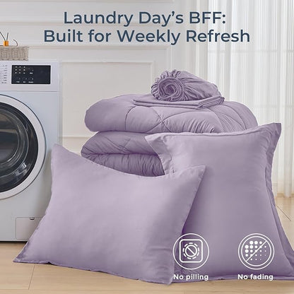 HEVUMYI Purple Twin-XL Comforter Set - 5-Piece All Season Bed in a Bag Twin-XL, Ultra Soft Bedding Set with Comforter, Flat Sheet, Fitted Sheet, Pillowcases, Pillow Shams, Lavender Purple