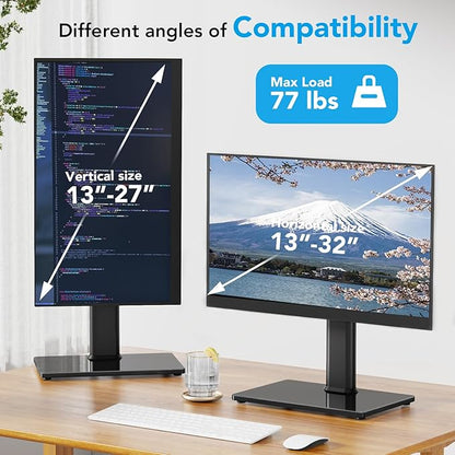 AX WABER Single Monitor Desk Stand Free-Standing Desk Mount Arm Riser for 13 inch to 32 inch Screen Freestanding VESA Mount Base, Adjustable Height, Tilt, Swivel, Rotation, Black AX05TB01