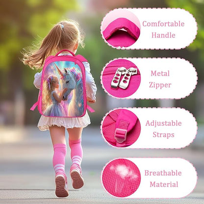 Unicorn Girl Backpack Set 3 Piece School Bags and Lunch Box with Pencil Case Unicorn Bookbag Set for Toddler Kids Girls Boys Teens Kindergarten Elementary Middle