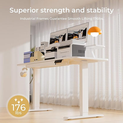 COMHOMA Electric Standing Desk with Drawers, 55 x 24 Inch Sit Stand up Desk with Monitor Stand, Laptop Stand, Height Adjustable Ergonomic Home Office Computer Desks with Memory Preset Controller