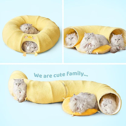 EHEYCIGA Cat Tunnel Bed for Indoor Cats, Cute Cat Donut Toy Tunnel for Small Large Cats with Washable Circle Cushion, Peekaboo Pet Cave Play Tunnel for Kitten, Puppy, Rabbit