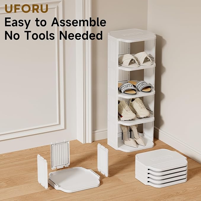Vertical Shoe Rack, 9-Tier Plastic Stackable Storage Shelf for Small Closets and Narrow Spaces, Compact Free Standing Shoe Racks for Entryway Bedroom Dormitory
