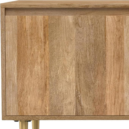 SIMPLIHOME Fallon SOLID MANGO WOOD 60 inch Wide Contemporary TV Media Stand in Natural For TVs up to 65 inches for the Living Room and Entertainment Center