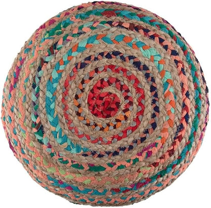 SIMPLIHOME Margo Round Pouf - 20 inch Wide Handwoven Jute and Cotton Braided Ottoman in Multi-Color, Boho-Style Footstool or Extra Seating for Living Room with Polystyrene Bead Filling, Assembled
