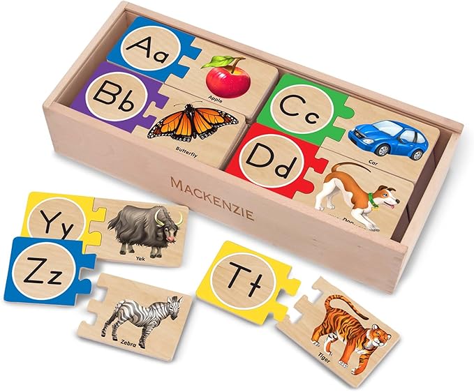 Melissa & Doug Self-Correcting Alphabet Puzzle (52 pcs) with Toy Storage Box, Wooden ABC Puzzles for Toddlers & Preschoolers, Montessori Learning Toys for Girls & Boys 4+