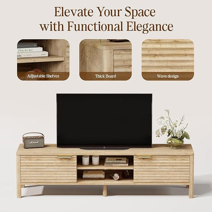TV Stand for Living Room - up to 65 Inch TVs Mid Century Modern Entertainment Center with Storage and Adjustable Shelves, Media Console Table Oak 59"