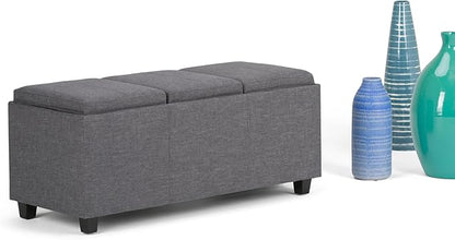 SIMPLIHOME Avalon Storage Ottoman - 42 inch Wide Upholstered Linen Look Fabric Rectangular Flip-Top Ottoman in Slate Grey, Contemporary Coffee Table Ottoman for Living Room with Hidden Storage