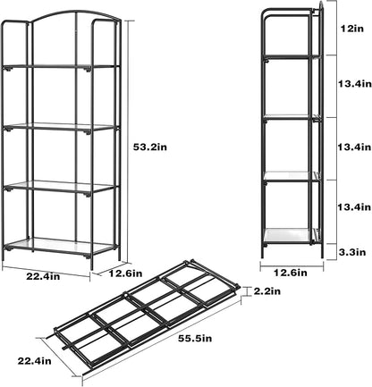 Crofy No Assembly Folding Bookshelf for Living Room, 4 Tier Black Collapsible Book Shelf for Home Office, Portable Bookcase Storage Organizer