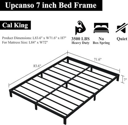 7 Inch California King Bed Frame No Box Spring Need, Low Profile Metal Platform Cal King Size Bed Frame, Heavy Duty Support Bedframes California King, Easy Assembly