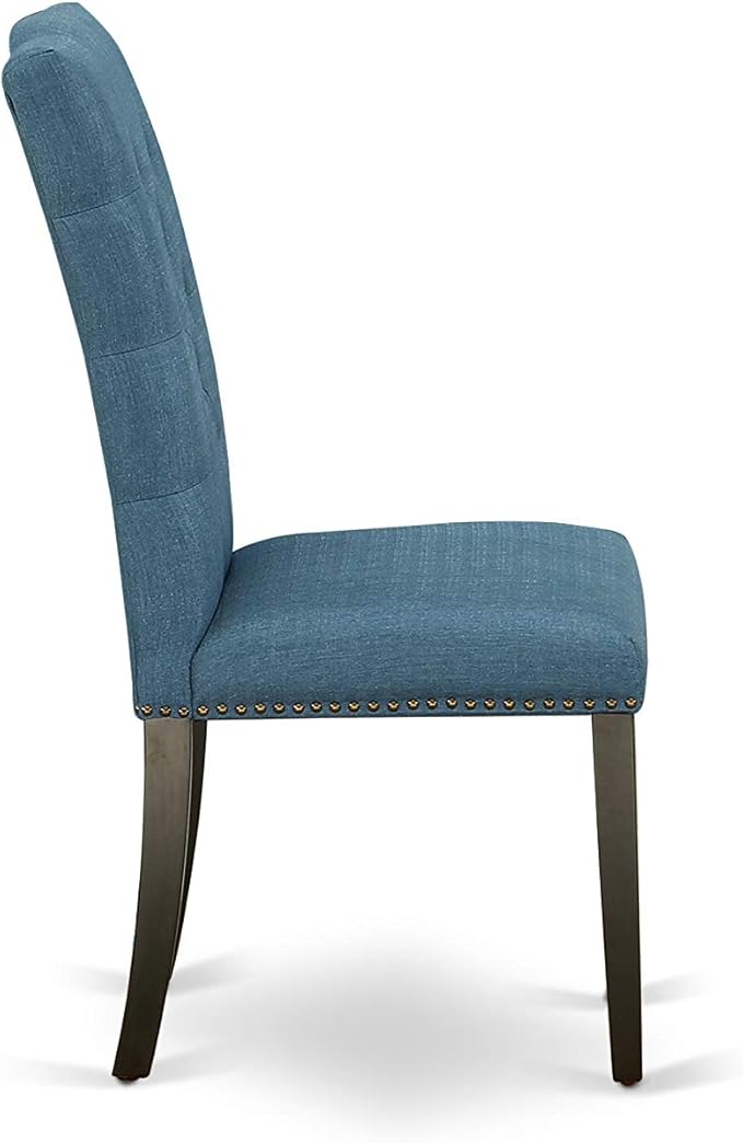 East West Furniture X627EL121-7 7 Piece Dining Room Table Set Consist of a Rectangle Kitchen Table with X-Legs and 6 Blue Linen Fabric Parson Dining Chairs, 40x72 Inch, Multi-Color