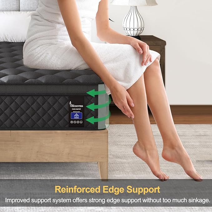 Full Hybrid Mattress, 14 Inch Medium Mattresses Euro Top for Back & Lumbar Support, 100 Night Trial, Individual Pocket Spring Bed for Motion Isolation & Pressure Relief Black