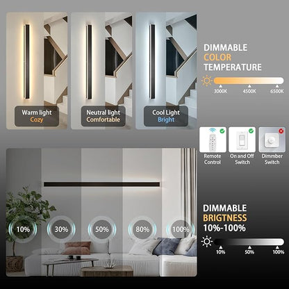 Long Modern LED Wall Lights,2 Pack 47inch Dimmable Linear Outdoor Wall Sconce,Black Waterproof IP65 Outdoor House Lights Wall Mount,Garage Lighting fixtures for House,Porch