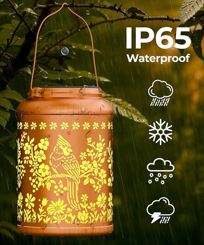Solar Lanterns Outdoor Waterproof Decorative Garden Solar Lights Outdoor,Hanging Hollow Out Metal Ornaments Decor for Outside Lawn,Patio,Balcony,Yard Unique Gifts for Women Christian Cardinal