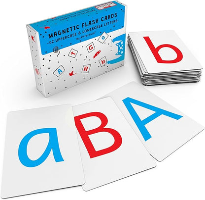 Magnetic Big Montessori Alphabet ABC Flash Cards - 52 Sturdy Uppercase & Lowercase Large Letters, Black - for Classroom Teachers, Homeschool, ESL, Kids and Adults