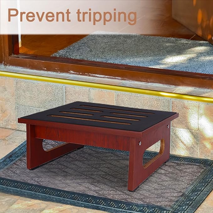 One Step Stool for Adults Seniors with Non-Slip Rubber Step Surface, 6.9" Heavy Duty Wood Stepping Stool with 450 LB Capacity Bed Steps for High Beds, Bathroom, Bedroom, Kitchen & Kids Bedside Support
