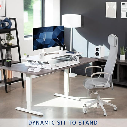 VIVO 48 inch Height Adjustable Large Stand Up Desk Converter, V Series, Quick Sit to Stand Tabletop Dual Monitor Riser Workstation, White, DESK-V048VW
