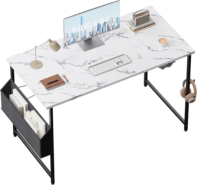 Pamray 47 Inch Computer Desk for Small Spaces with Storage Bag, Home Office Work Desk with Headphone Hook, Small Office Desk Study Writing Table