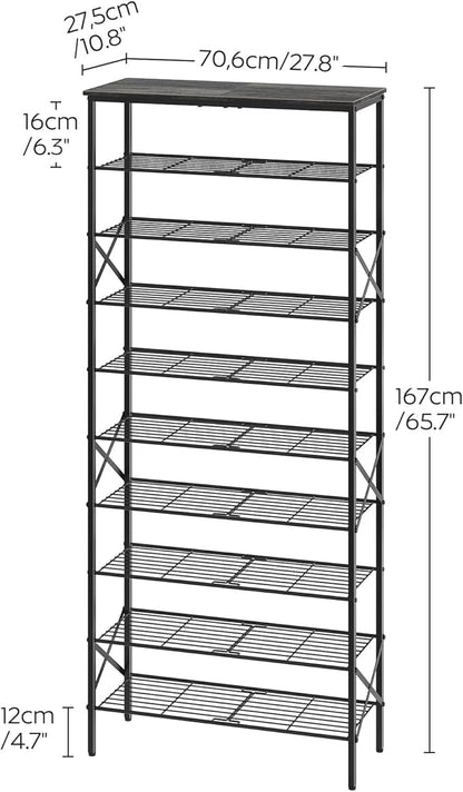10 Tier Shoe Rack, Large Capacity Shoe Storage Organizer Holds 40 Pairs, Durable and Stable, for Entryway, Hallway, Closet, Dorm Room, Charcoal SS10BCG1