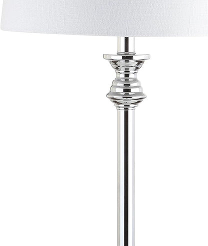 JONATHAN Y 33" Crystal and Chrome LED Table Lamp Set of 2, Contemporary Clear Metal Lamps for Living Room Bedroom, White Linen Drum Shade, LED Bulbs Included, UL Listed JYL2056A-SET2