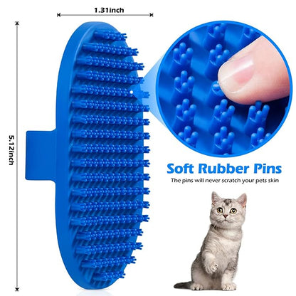 Lilpep Dog Bath Brush, Rubber Pet Shampoo Brush with Silicone Bristles for Massaging Grooming, Removing Short Haired Dogs Cats Shedding, Tangles and Dead Undercoat 2pcs (Blue+Red, plum brush)