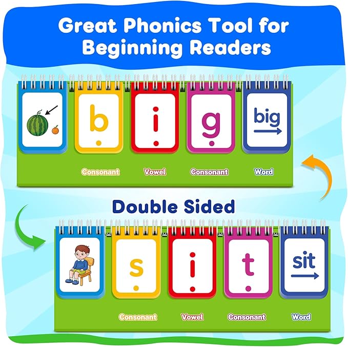 CVC Word Games,Phonics Flash Cards for Preschool Kindergarten Learning Activity,Spelling Reading Manipulative Educational Toy Speech Therapy Homeschool Classroom School Teacher Supplies