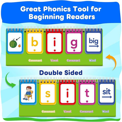 CVC Word Games,Phonics Flash Cards for Preschool Kindergarten Learning Activity,Spelling Reading Manipulative Educational Toy Speech Therapy Homeschool Classroom School Teacher Supplies