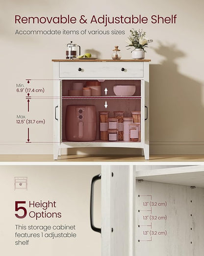 VASAGLE LIRY Collection - Buffet Cabinet, Coffee Bar Cabinet with a Drawer, Adjustable Shelf, Sideboard Storage with Cable Hole, Drawer Divider, Rustic White and Honey Brown UBBK341W01