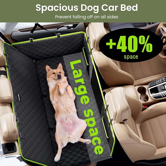 Dog Car Seat Cover for Back Seat, Waterproof Leather Fabric Back Seat Extender for dogs 52.4 * 24.4in, Foldable in The Car, Hard PVC Panels Bottom Support to 330 lbs, for Cars/Mid-Size SUV/Small Truck