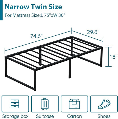 EMODA 18 Inch Narrow Twin Bed Frame 30x75, Heavy Duty Metal Platform No Box Spring Needed, Easy Assembly Noise Free, Black