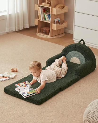 Blissful Diary Foldable Toddler Couch, 2-in-1 Comfy Toddler Chair & Lounger for Reading, Nap, Playroom, Kids Couch Sofa for 1 2 3+ Year Old Girls Boys Birthday Gift, Dark Green Arclet