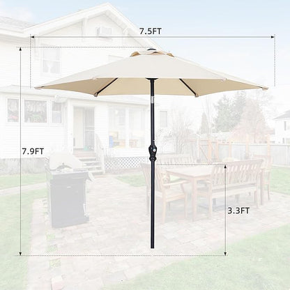 7.5FT Patio Umbrella, Outdoor Table Umbrella, Market Umbrella with Push Button Tilt and Crank for Garden, Lawn, Deck, Backyard & Pool