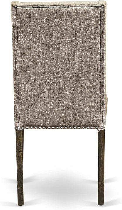 East West Furniture X777FL716-5 5 Piece Dining Set Includes a Rectangle Dining Room Table with X-Legs and 4 Dark Khaki Linen Fabric Upholstered Parson Chairs, 40x72 Inch, Multi-Color