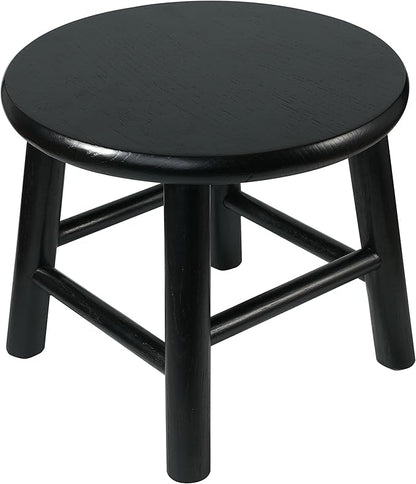 CONSDAN 9-Inch Round Step Stool for Adults & Kids, USA Grown Solid Oak Hardwood, Sturdy Small Foot Stool for Kitchen, Bedroom, Bathroom, Shoe Changing, Plant Stand, Fully Assembled (Black)