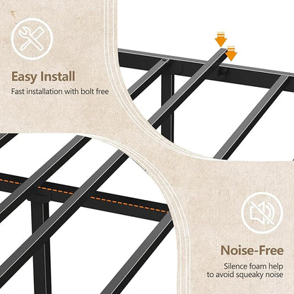 Furnulem Queen Bed Frame with Headboard & 2 Fabric Drawers, Bed Frame Queen Size Featuring LED Lights, Built-in Charging Station & Storage Shelves, Metal Slats, No Box Spring Needed – Black Oak
