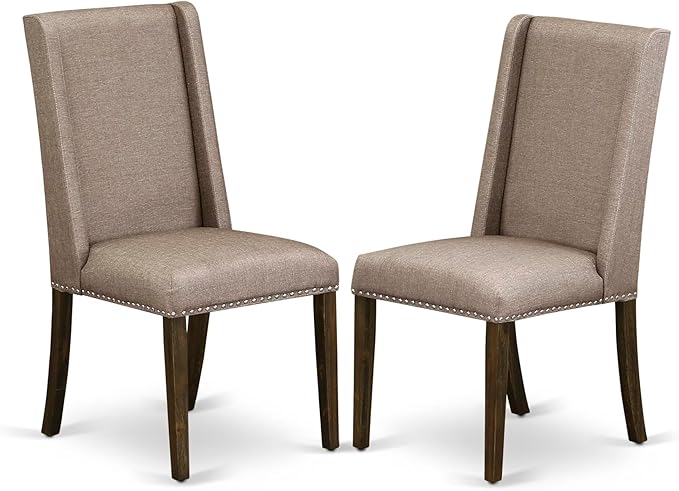 East West Furniture V727FL716-9 9 Piece Modern Dining Table Set Includes a Rectangle Wooden Table with V-Legs and 8 Dark Khaki Linen Fabric Parsons Dining Chairs, 40x72 Inch, Multi-Color