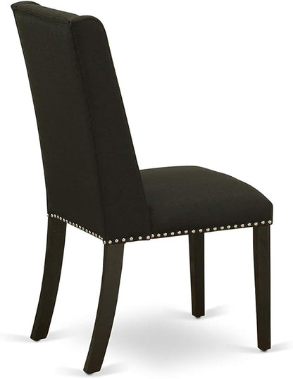 East West Furniture X627FL624-9 9 Piece Dining Room Furniture Set Includes a Rectangle Dining Table with X-Legs and 8 Black Linen Fabric Upholstered Parson Chairs, 40x72 Inch, Multi-Color