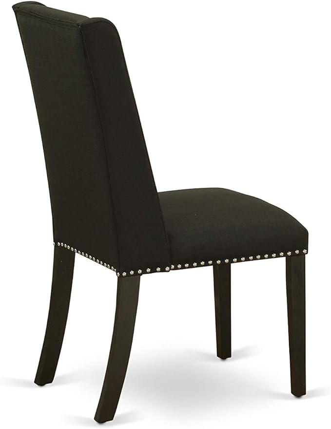 East West Furniture X697FL624-7 7 Piece Dining Room Furniture Set Consist of a Rectangle Dining Table with X-Legs and 6 Black Linen Fabric Parsons Chairs, 40x72 Inch, Multi-Color