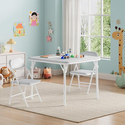IDEALHOUSE 3 Piece Folding Kids Table and Chairs Set, Children Activity Table and Chairs Set for Dining Room,Daycare,Classrooms