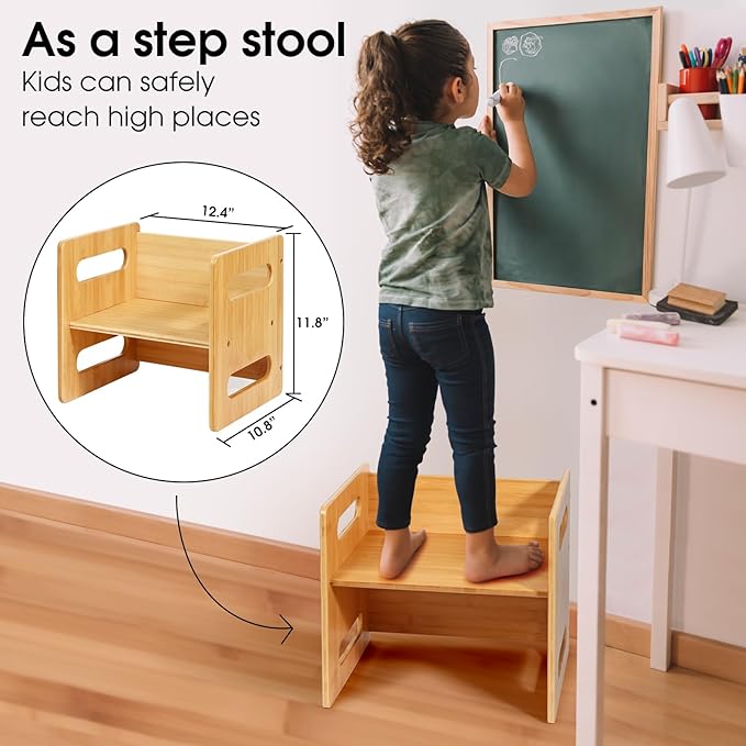Kids Table and Chair Set, Montessori Weaning Table and Chair,Natural Bamboo Small Desk Chair,Toddler Activity Table and Chair Set for 1-3 Year Old Kids Dinner,Reading,Playing Toys, CPC Certified