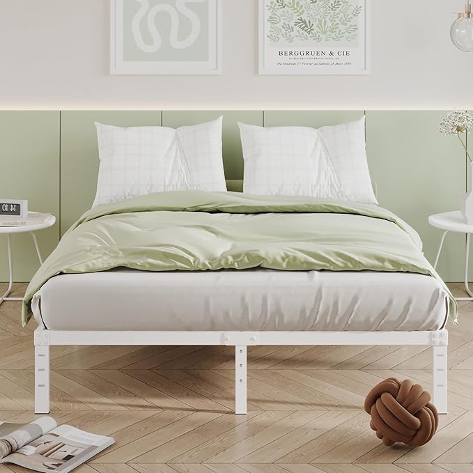 12 Inch White King Size Bed Frame, Heavy Duty King Size Platform Bed Frame, Mattress Foundation, No Box Spring Needed, Easy Assembly, Noise-Free